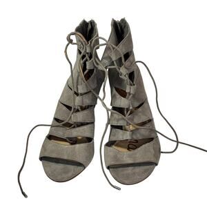 Sam Edelman lace-up wedge grey gray suede Sz 9